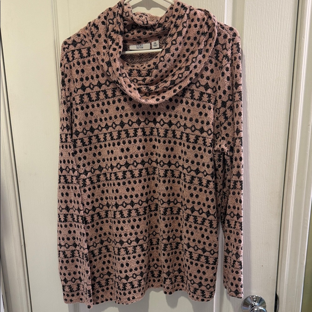Croft & Barrow Pink and Black Cowl Neck Sweater